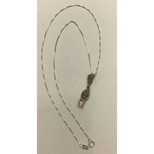 Pretty 1Ct Oval Genuine Pink Sapphire & Marcasite Necklace